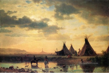  grün - Blick auf Chimney Rock Ogalillalh Sioux Dorf in den Vordergrund Indianer Albert Bier